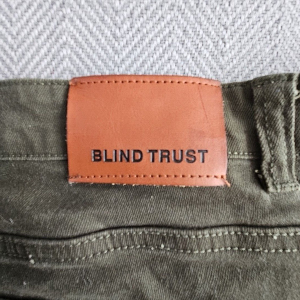 Blind Trust Jeans Men's 42x32 Green Stretch Denim Distressed Streetwear Lined - Picture 5 of 16